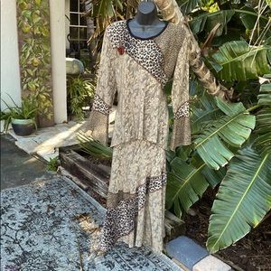 Spencer Alexis, animal print and brocade two piece, maxi skirt and top
